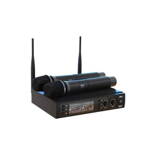 AKG WP300 DUAL Sistema inalambrico dual fácil de configurar, con transmisión digital en UHF, receptor con antenas externas desmontables para un mejor rendimiento, pantalla para supervisar los niveles de señal, frecuencia y ajustes de programación, salida de señal de audio balanceada o no balanceada.