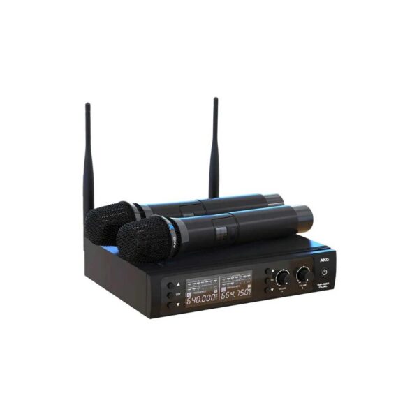 WP300 DUAL_1 AKG WP300 DUAL Sistema inalambrico dual fácil de configurar, con transmisión digital en UHF, receptor con antenas externas desmontables para un mejor rendimiento, pantalla para supervisar los niveles de señal, frecuencia y ajustes de programación, salida de señal de audio balanceada o no balanceada.