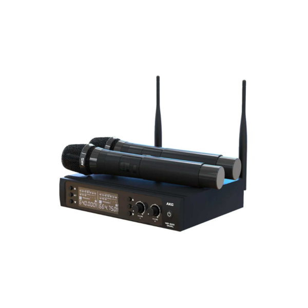 WP300 DUAL_2 AKG WP300 DUAL Sistema inalambrico dual fácil de configurar, con transmisión digital en UHF, receptor con antenas externas desmontables para un mejor rendimiento, pantalla para supervisar los niveles de señal, frecuencia y ajustes de programación, salida de señal de audio balanceada o no balanceada.
