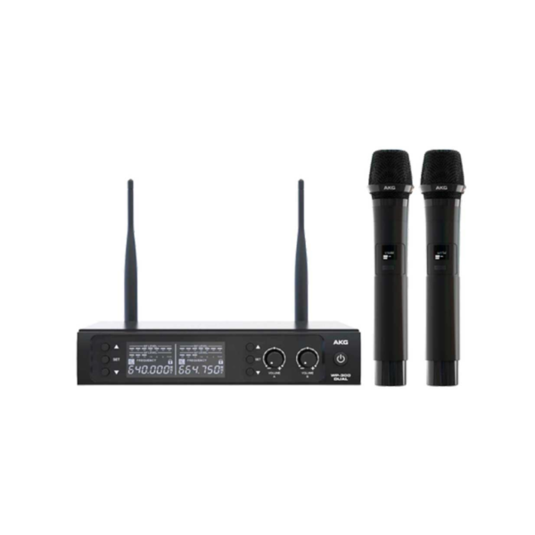 WP300 DUAL_4 AKG WP300 DUAL Sistema inalambrico dual fácil de configurar, con transmisión digital en UHF, receptor con antenas externas desmontables para un mejor rendimiento, pantalla para supervisar los niveles de señal, frecuencia y ajustes de programación, salida de señal de audio balanceada o no balanceada.